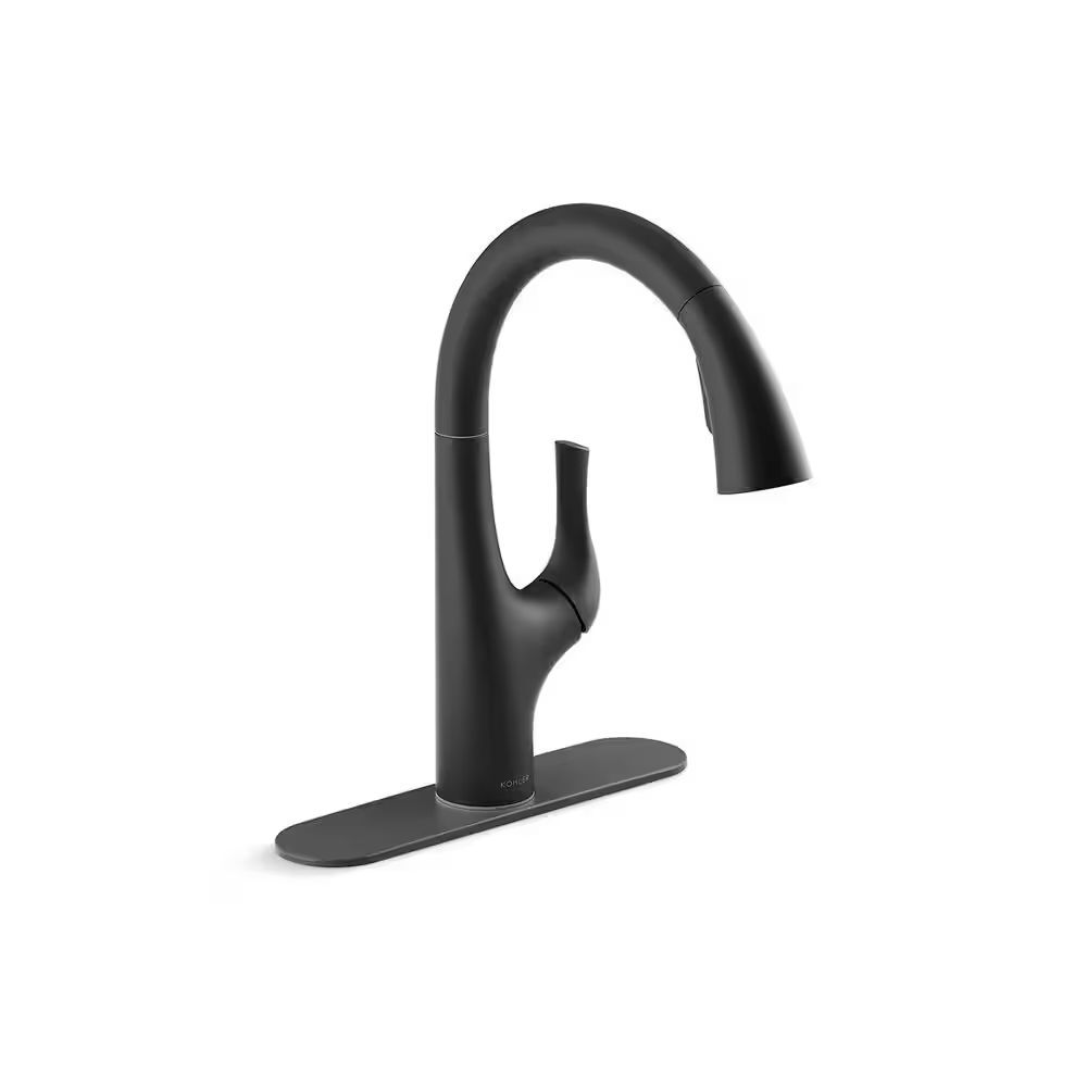 KOHLER Avi Pull Out Sprayer Kitchen Faucet w/ 180° Spout Swivel in Matte Black